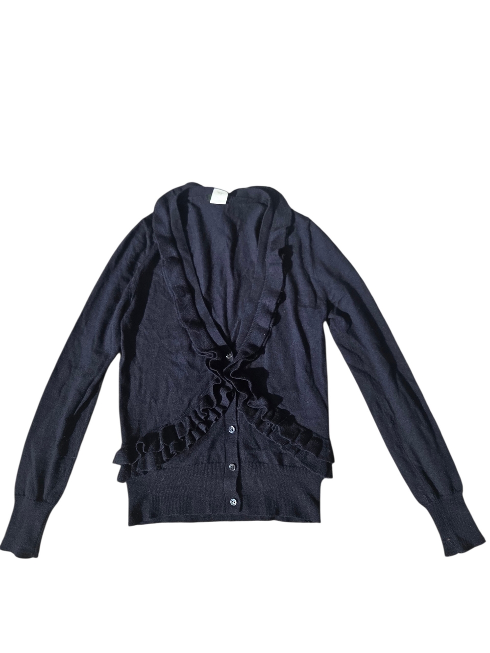 J. Crew Navy Ruffle-Trim Merino Wool Cardigan XS